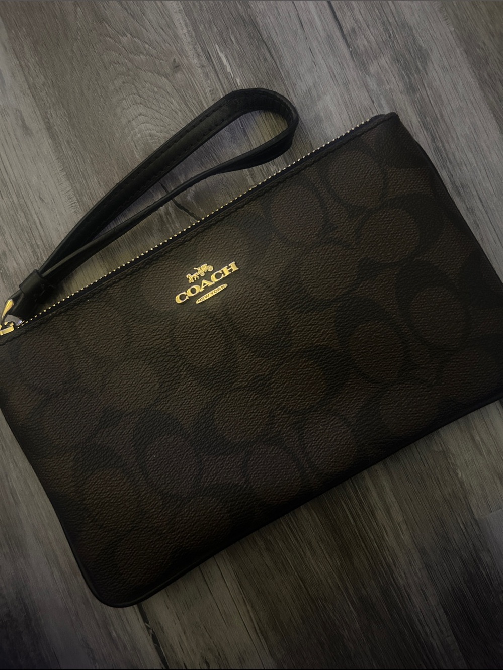 Coach Wristlet in Dark Browns with Gold Logo
